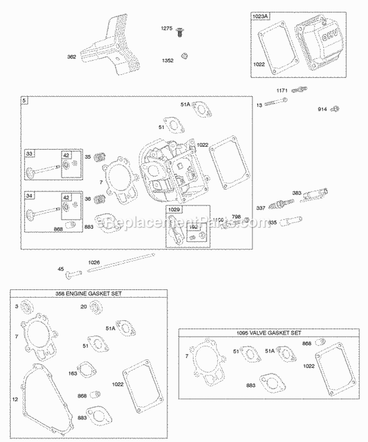 Cylinder Head Gasket Set - Engine Gasket Set - Valve Valves Diagram and Parts List for 20E414-0162-E1  Briggs and Stratton Engine